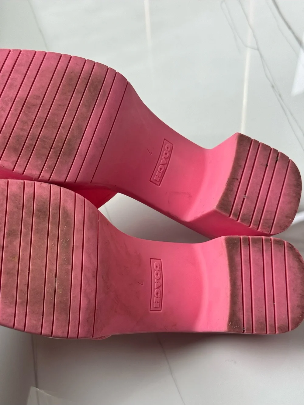 Coach Pink Slide Mules with Embossed Logo Strap